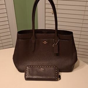 Coach Burgandy Leather Tote and Wallet Set